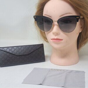 Gucci Womens Damascato Cat Eye Sunglasses Black Gold Half Rim GG4283/S 55-18-140